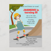 Schaatspark Pret Meisje Verjaardagsfeestje Uitnodiging Briefkaart (Voorkant)