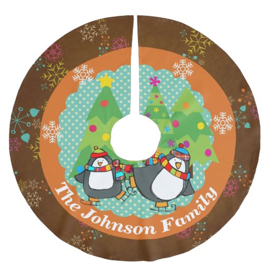 Schaatspinguïns en kerstbomen boomrok 3 kerstboom rok (Voorkant)