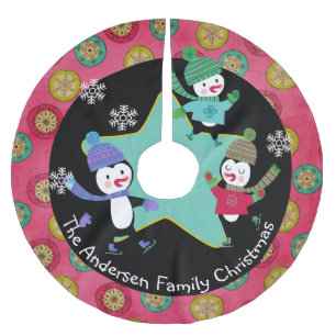 Schaatspinguïns Gepersonaliseerde vakantieboomrok  Kerstboom Rok