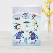 Schaatspinguïns Kerstkaart Kaart (Gele Bloem)