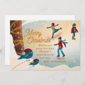 Schaatsscène met kerstboodschap op maat feestdagenkaart (Voorkant / Achterkant)