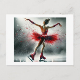 Schaatsster in het rood, briefkaart
