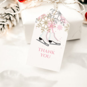 Schaatsverjaardag Roze Goud Sneeuwvlokken Cadeaulabel