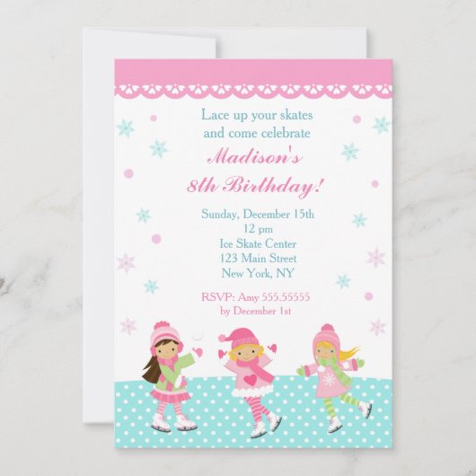 Schaatsverjaardagsuitnodigingen Kaart (Voorkant)