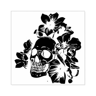 Schädel mit Mangnolia Blumen Rubberstempel