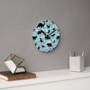 schaduw-dinosaurus op gradiënt-melkwegruimte ronde klok