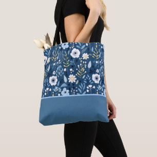 Schaduw van Blauw, Wit, Gele Bloemen Kleurblok Draagtas