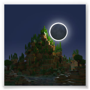 Schaduw van de Moon Low Poly Voxel Art Foto Afdruk