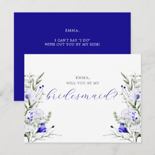 Schaduw van Royal Blue Ivory Floral Bruidsmeisje K Briefkaart