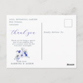 Schaduw van Royal Blue Ivory Floral Wedding Dank u Briefkaart (Achterkant)