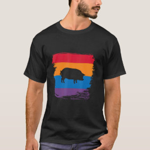 Schaduw-varken Silhouette met kleurrijke vlag T-shirt