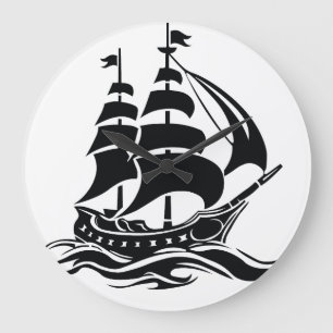 Schaduw Zeilschip – Vintage Oceaan Illustratie Grote Klok