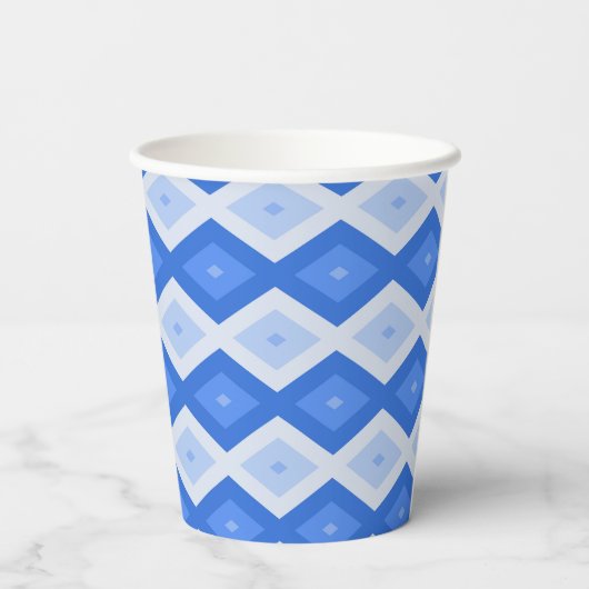 Schaduwen van blauw diamantpatroon papieren bekers (Achterkant)