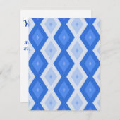 Schaduwen van blauw diamantpatroon RSVP kaartje (Voorkant / Achterkant)