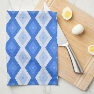 Schaduwen van blauw diamantpatroon theedoek