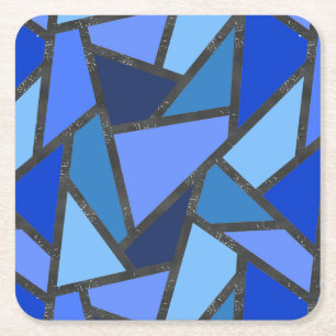Schaduwen van blauw gebrandschilderd glaspatroon vierkante kartonnen onderzetter