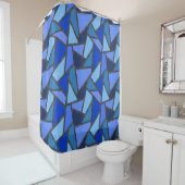 Schaduwen van blauw gekleurd glas douchegordijn (In situ)