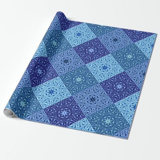 Schaduwen van blauw patroonpapier cadeaupapier (Uitgerold)