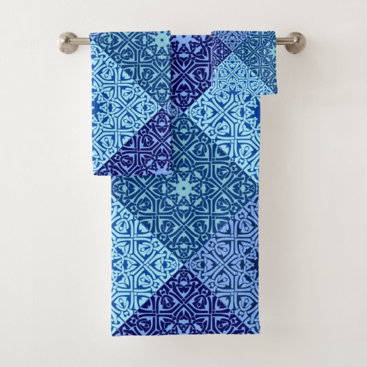Schaduwen van een blauw patroon van badhanddoekjes bad handdoek (Insitu)
