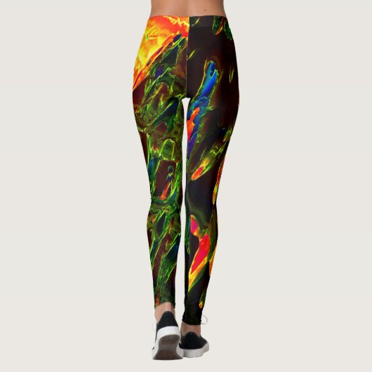 Schaduwen van groen afgevoerd in vlammen leggings (Achterkant)