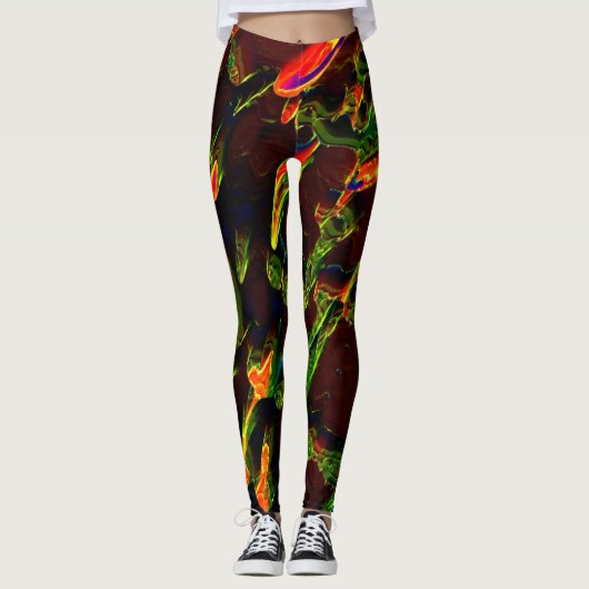 Schaduwen van groen afgevoerd in vlammen leggings (Voorkant)
