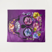 Schaduwen van Paarse Vrouw Flower Skull Wandkleed (Voorkant (horizontaal))