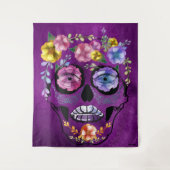 Schaduwen van Paarse Vrouw Flower Skull Wandkleed (Voorkant)