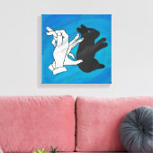 Schaduwkonijn op blauw canvas afdruk (Insitu (Woonkamer))