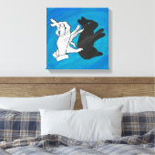 Schaduwkonijn op blauw canvas afdruk (Insitu (Slaapkamer))