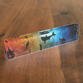 Schaduwvis haai walvis op gradiënt melkwegstelsel naambordje (Zijkant)