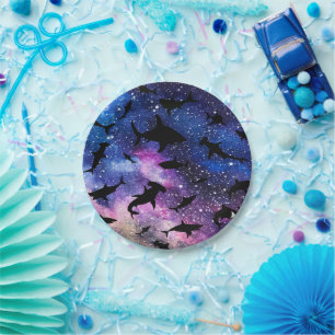 Schaduwvis haai walvis op gradiënt melkwegstelsel  papieren bordje