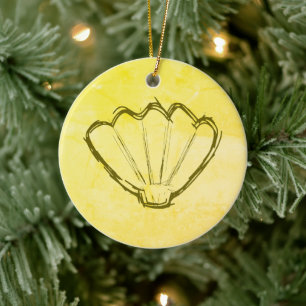 Schafel verkopen op oud papier keramisch ornament