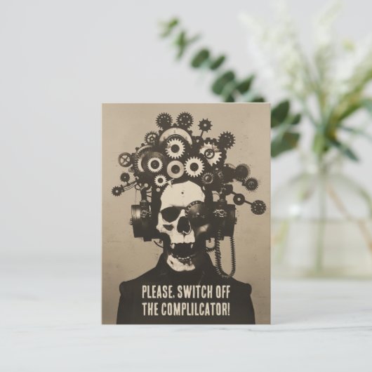 Schakel de complicator Steampunk Overthinking uit Briefkaart (Staand voorkant)