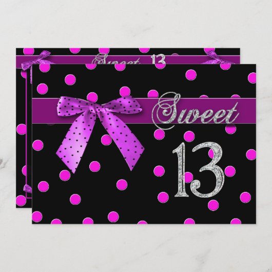 SCHAKELAAR 13 BIRTHDAY PARTIJINVITATIE - FUCHSIA P KAART (Voorkant / Achterkant)