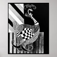 Schaken en Bow NIGHT inkt pauw illustratie