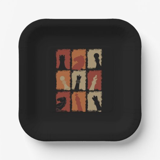 Schaken - Schaakstukken Retro Papieren Bordje (Voorkant)