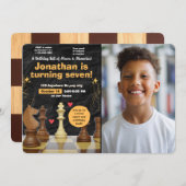 Schaken Verjaardag Party Game Uitnodiging met afbe (Voorkant / Achterkant)