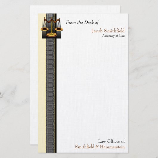 Schalen van Justitie Business Elegance Attorney Briefpapier (Voorkant / Achterkant)