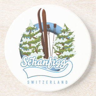Schanfigg Zwitserland ski-poster Zandsteen Onderzetter