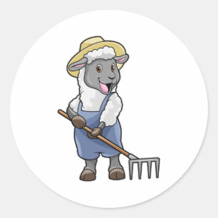 Schapen als boer met Rek en Pet Ronde Sticker