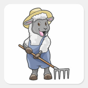 Schapen als boer met Rek en Pet Vierkante Sticker