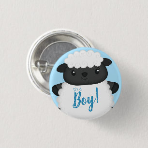 Schapen Baby shower Boerderij Blue Boy Ronde Button 3,2 Cm