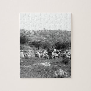 Schapen die kuikens nabij Bethlehem trekken Legpuzzel