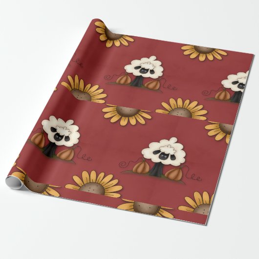 Schapen en bloemen cadeaupapier (Uitgerold)