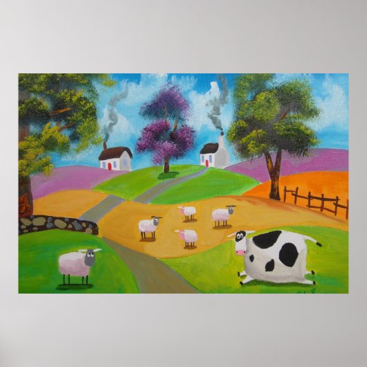 Schapen en koeien schilderij van Gordon Bruce Poster (Voorkant)