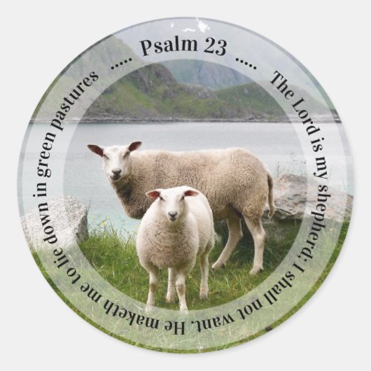 Schapen en lammeren van Psalm 23 Ronde Sticker (Voorkant)