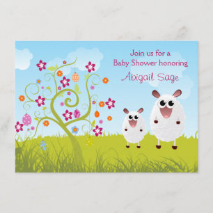 Schapen en vakantie eieren Meisje Baby shower Uitn Kaart