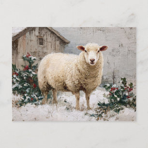 Schapen in besneeuwd winters landschap briefkaart