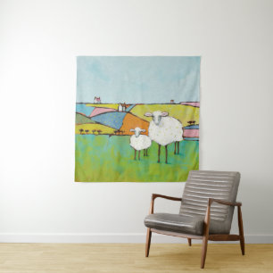 Schapen in de Meadow Wandkleed