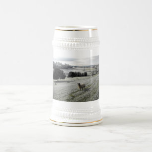 Schapen in een vorstvallei bierpul